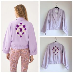 NWT Antik Batik Kimi Cropped Floral-Embroidered Jacket in Lilac Purple 42 (US L)